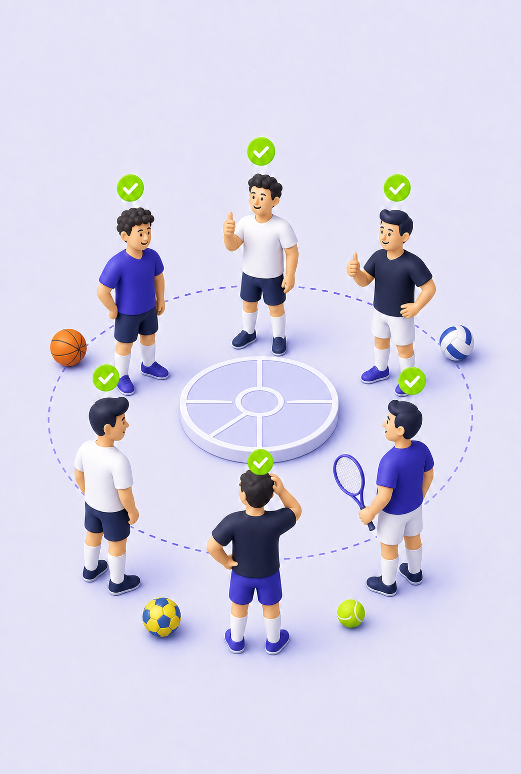Ilustracija igrača različitih sportova koji potvrđuju dolazak